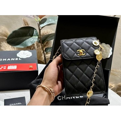 CC new arrival caviar leather phone bag size: 12*16 cm