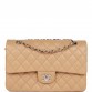 CC Medium Classic Double Flap Bag Beige Lambskin Silver Hardware