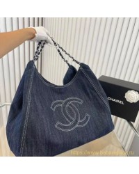 CC DARK BLUE DENIM XL GIANT COCO CABAS TOTE BAG