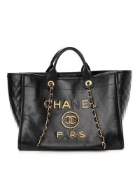cc Calfskin Charms Medium Deauville Tote Black