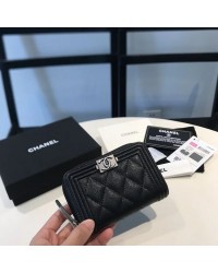 cc CO-CO Boy Flap Card Holder 11.5cm/4.5in Silver Hardware For Women Black