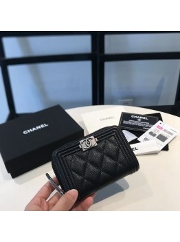 cc CO-CO Boy Flap Card Holder 11.5cm/4.5in Silver Hardware For Women Black