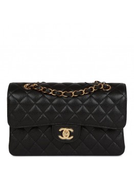 CC Small Classic Double Flap Black Caviar Gold Hardware