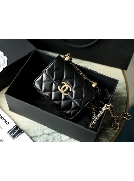 cc CO-CO Clutch With Chain 9.5cm/3.7in Gold Toned Hardware For Women Black