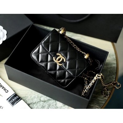 cc CO-CO Clutch With Chain 9.5cm/3.7in Gold Toned Hardware For Women Black