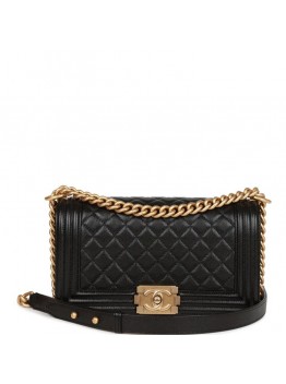 CC Medium Boy Bag Black Caviar Antique Gold Hardware