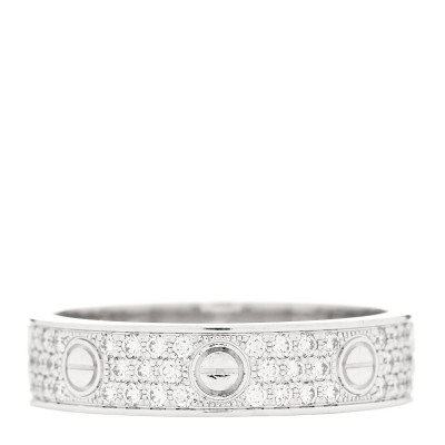 18K White Gold Diamond 5mm LOVE Paved Ring 56 7.75