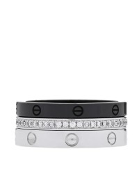 18K White Gold Diamond Ceramic LOVE Ring Set 52 6