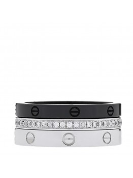 18K White Gold Diamond Ceramic LOVE Ring Set 52 6