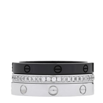 18K White Gold Diamond Ceramic LOVE Ring Set 52 6
