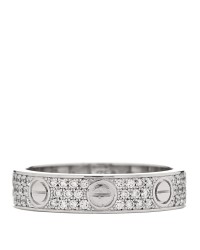 18K White Gold Diamond 4mm LOVE Wedding Paved Band Ring 48 4.5