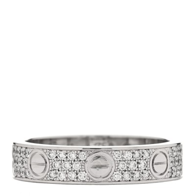 18K White Gold Diamond 4mm LOVE Wedding Paved Band Ring 48 4.5