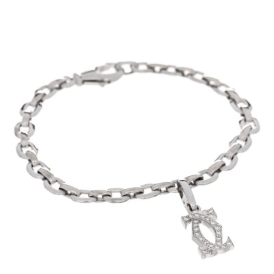 18K White Gold Diamond Double C Penelope Charm Bracelet