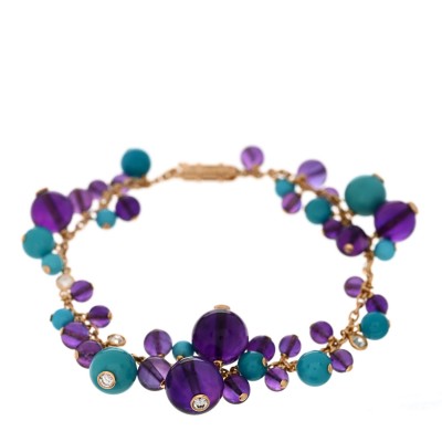18K Rose Gold Diamond Turquoise Amethyst Les Delices de Goa Bracelet