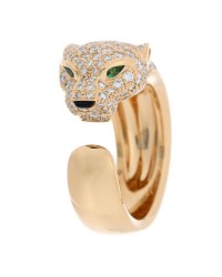 18K Yellow Gold Diamond Onyx Emerald Panthere De Cartier Band Ring 49 5