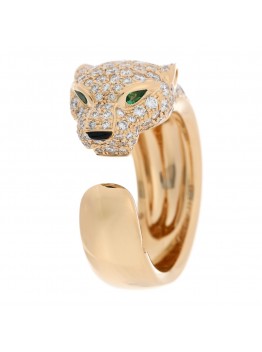 18K Yellow Gold Diamond Onyx Emerald Panthere De Cartier Band Ring 49 5