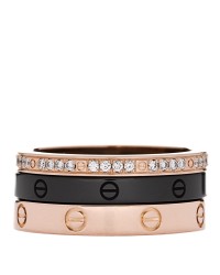 18K Pink Gold Diamond Ceramic LOVE Ring Set 50 5.25