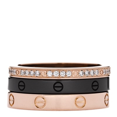 18K Pink Gold Diamond Ceramic LOVE Ring Set 50 5.25