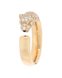 18K Yellow Gold Diamond Emerald Onyx Panthere De Cartier Ring 50 5.25