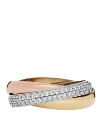 18K White Yellow Pink Gold Diamond Small Trinity Paved Ring 50 5.25