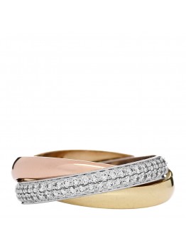 18K White Yellow Pink Gold Diamond Small Trinity Paved Ring 50 5.25