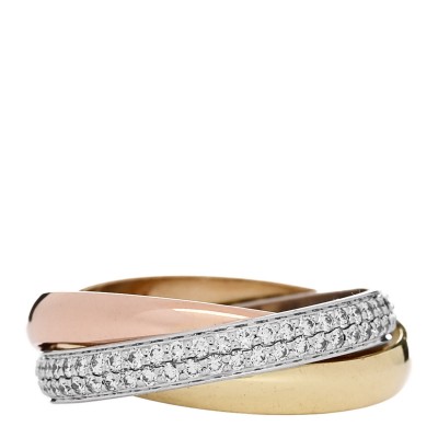 18K White Yellow Pink Gold Diamond Small Trinity Paved Ring 50 5.25
