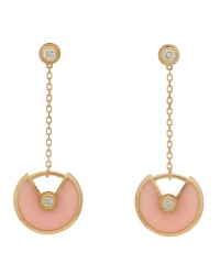 18K Pink Gold Diamond Pink Opal Amulette de Cartier Drop Earrings