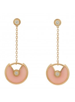 18K Pink Gold Diamond Pink Opal Amulette de Cartier Drop Earrings