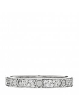 18K White Gold Diamond 2.6mm LOVE Paved Band Ring 50 5.25