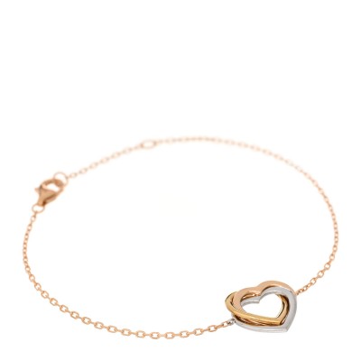 18K Pink Yellow White Gold Trinity Heart Bracelet