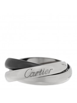 18K White Gold Black Ceramic Trinity Ring 49 4.75