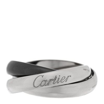 18K White Gold Black Ceramic Trinity Ring 49 4.75