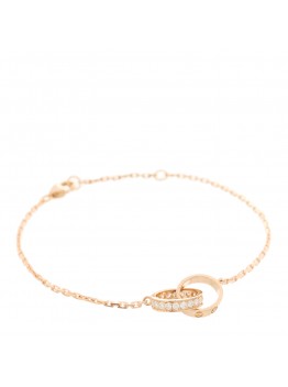 18K Pink Gold Diamond LOVE Half-Paved Chain Bracelet