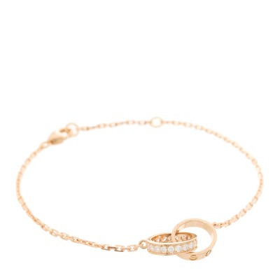 18K Pink Gold Diamond LOVE Half-Paved Chain Bracelet