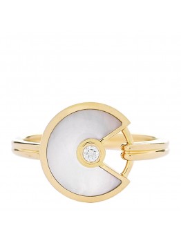 18K Yellow Gold Diamond Mother of Pearl Amulette de Cartier Ring 52 6