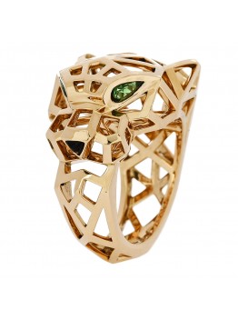 18K Yellow Gold Tsavorite Onyx Panthère De Cartier Ring 59 8.75
