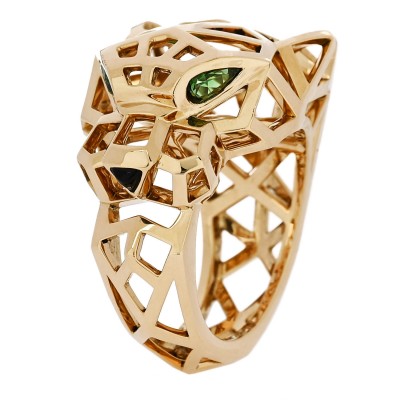 18K Yellow Gold Tsavorite Onyx Panthère De Cartier Ring 59 8.75