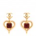 Resin Heart CC Drop Earrings White Red Gold