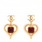 Resin Heart CC Drop Earrings White Red Gold