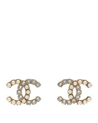 Crystal Pearl CC Dazzling Domino Earrings Gold