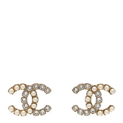 Crystal Pearl CC Dazzling Domino Earrings Gold
