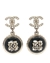 Resin Crystal Pearl CC Ball Drop Earrings Black Gold