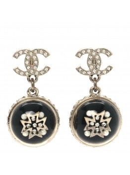 Resin Crystal Pearl CC Ball Drop Earrings Black Gold