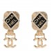 Resin Crystal Quilted CC Drop Earrings Black Gold
