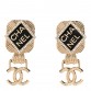 Resin Crystal Quilted CC Drop Earrings Black Gold