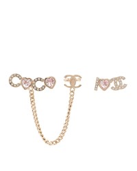 Metal Strass I Love Coco Heart Chain Climber Earrings Gold Pink