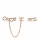 Metal Strass I Love Coco Heart Chain Climber Earrings Gold Pink