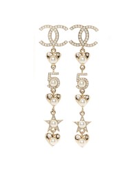 Crystal Pearl Charming Winter CC Star Heart Drop Earrings Gold