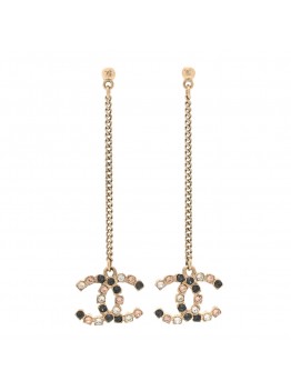 Crystal CC Drop Earrings Pink Grey Gold