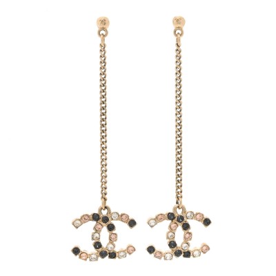 Crystal CC Drop Earrings Pink Grey Gold